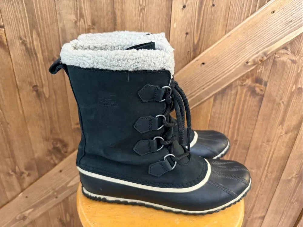 Sorel Caribou Slim Women’s 10.5 Black Leather Waterproof Winter Snow Boots